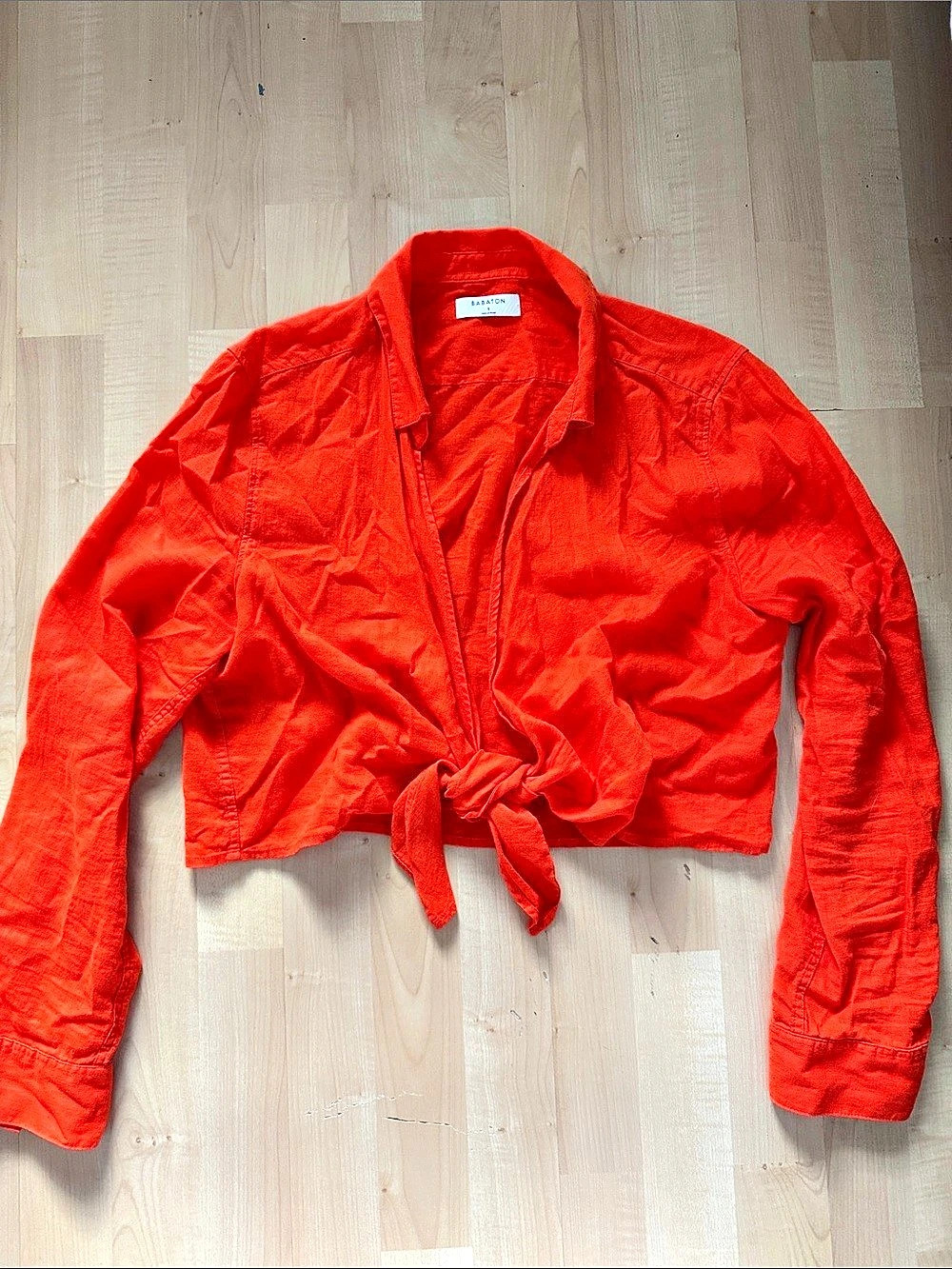 Babaton by Aritzia Orange Tie-Front Long Sleeve Top